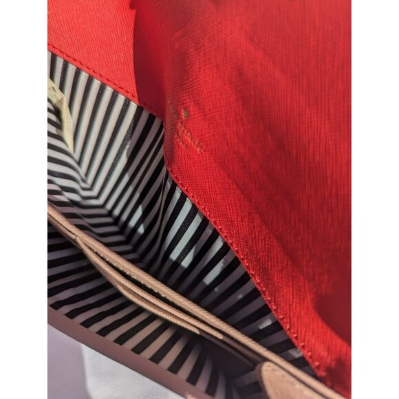 Kate Spade Slim Bifold Envelope Style Wallet Clutch Red/Orange? Beige Gold - Picture 10 of 12